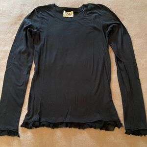 VERY RARE Y2K Juicy Couture Black Long Sleeve with Silk Ruffle-Trim Tee M